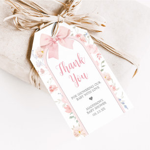 Floral Pink Bow Baby in Bloom Favour Tags