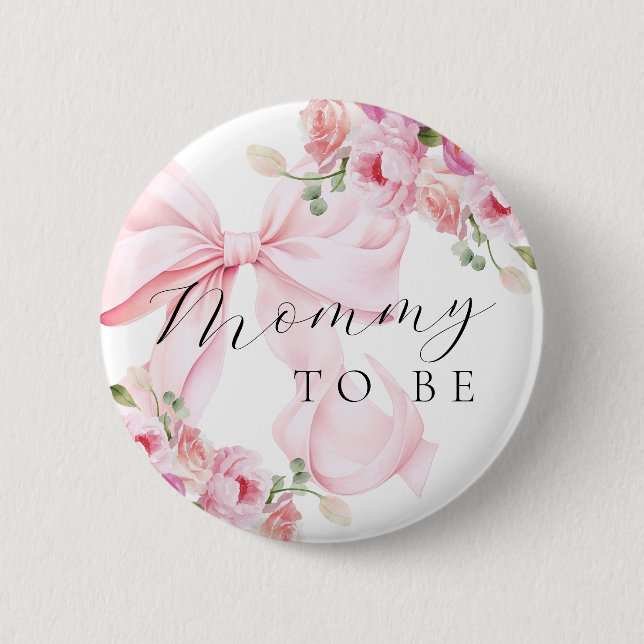 Floral Pink Bow Baby Shower 6 Cm Round Badge (Front)