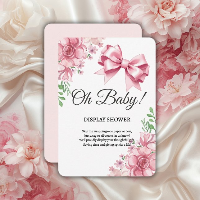 Floral Pink Bow Baby Shower Enclosure Card (Creator Uploaded)