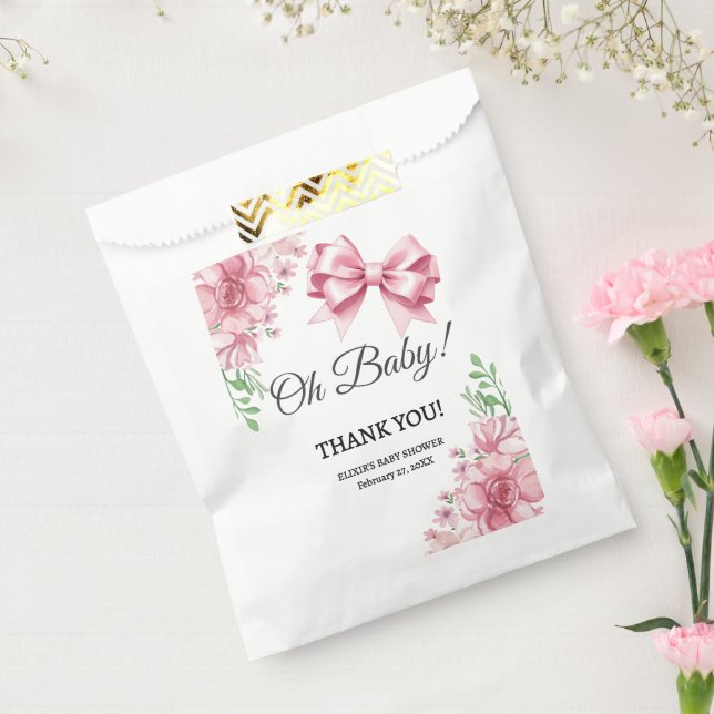 Floral Pink Bow Baby Shower Favour Bag (Sealed)