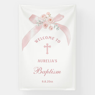Floral Pink Bow Baptism Welcome Banner