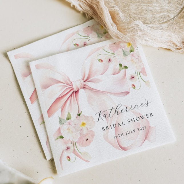 Floral Pink Bow Bridal Shower Paper Napkin (Creator Uploaded)