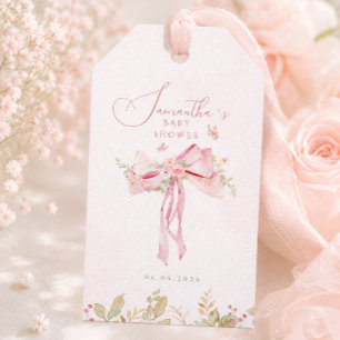 Floral Pink Bow Coquette Garden baby shower Gift Tags