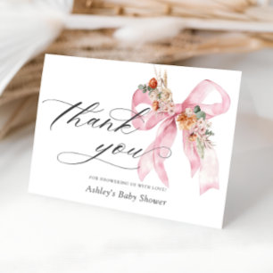 Floral Pink Bow Elegant Baby Shower Thank You