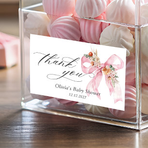 Floral Pink Bow Elegant Baby Shower Thank you Rectangular Sticker