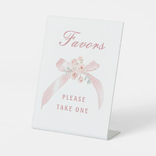 Floral Pink Bow Favours Pedestal Sign