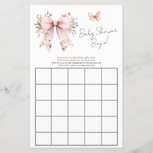 Floral Pink Bow Girl Baby Shower Bingo
