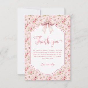 Floral Pink Bow It's A Girl Baby Shower Thank You Card
