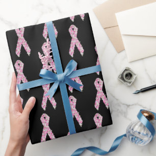 Floral Pink Breast Cancer Survivor Ribbon Wrapping Paper
