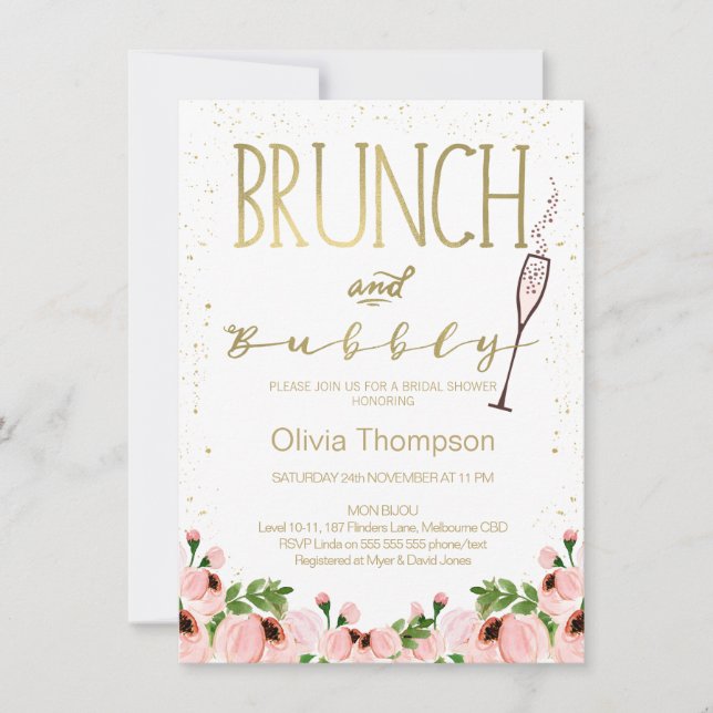 Floral Pink Bridal Brunch Bridal Shower Invitation (Front)
