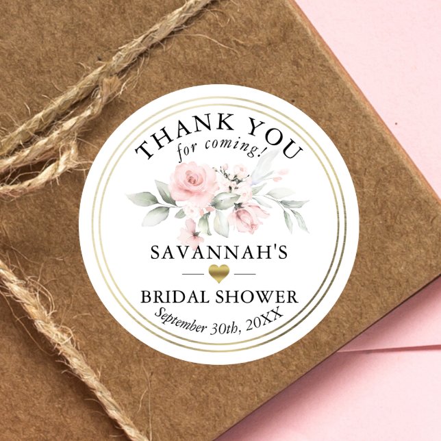 Floral Pink Bridal Shower / Baby Thank You Classic Round Sticker (Creator Uploaded)