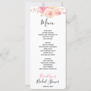Floral Pink Bridal Shower Menu Invitation