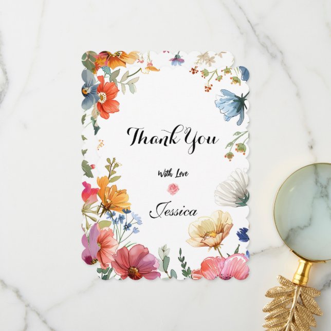 Floral Pink Bridal Shower Thank You Card. (Front/Back In Situ)