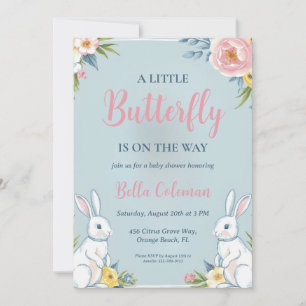 floral pink bunny baby shower invitations