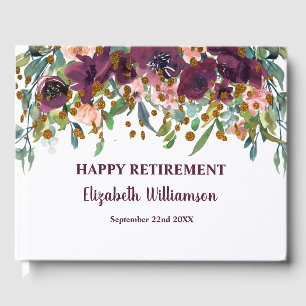 Floral Pink , Burgundy  And Glitter Retirement Guest Book