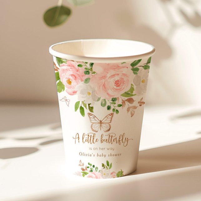 Floral pink butterfly baby shower paper cups (Creator Uploaded)
