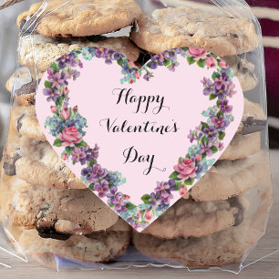 Floral Pink Calligraphy Happy Valentine's Day Heart Sticker