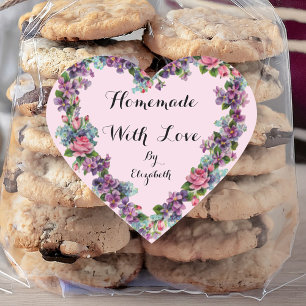 Floral Pink Calligraphy Homemade With Love Heart Sticker