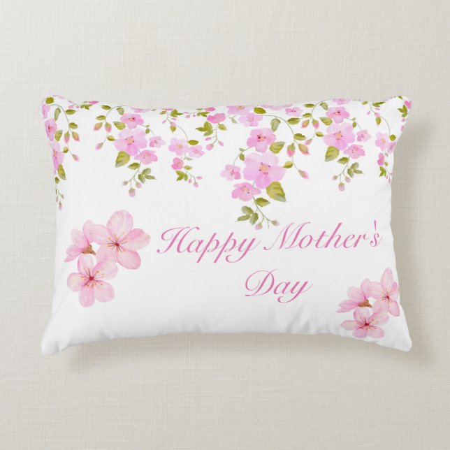 Floral Pink Cherry Blossom Custom  Decorative Cushion (Front)