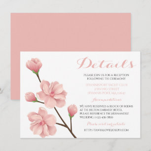 Floral Pink Cherry Blossom Flowers Wedding Details Invitation
