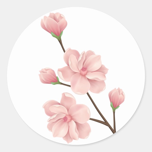 Floral Pink Cherry Blossom Flowers Wedding Party Classic Round Sticker (Front)
