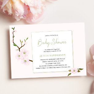 Floral pink cherry blossom girl baby shower invitation