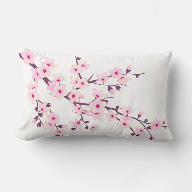 Floral Pink Cherry Blossoms Lumbar Cushion (Front)