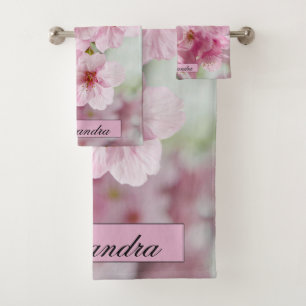Floral Pink Cherry Blossoms Photography Bath Towel Set