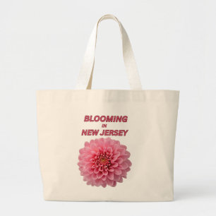 FLORAL PINK CHRYSANTHEMUM NATURAL COTTON BEACH LARGE TOTE BAG