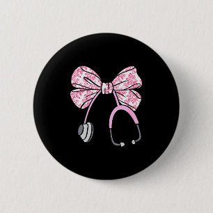 Floral Pink Coquette Bow Rn Nurse Stethoscope Nurs 6 Cm Round Badge
