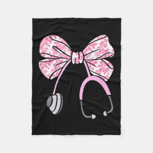 Floral Pink Coquette Bow Rn Nurse Stethoscope Nurs Fleece Blanket