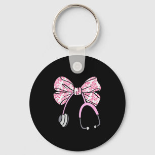 Floral Pink Coquette Bow Rn Nurse Stethoscope Nurs Key Ring