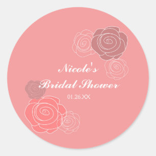 Floral Pink Coral Bridal Shower Favour Stickers