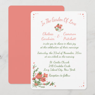 Floral Pink Coral Flowers Spring Summer Wedding Invitation