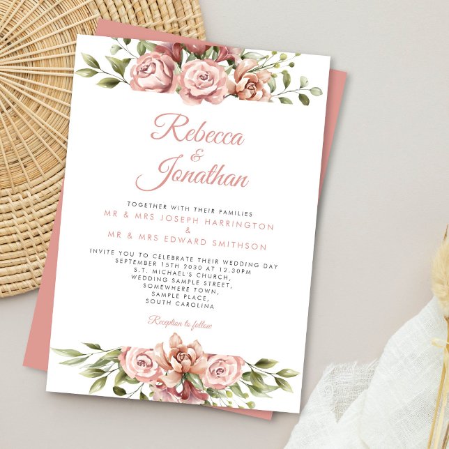 Floral Pink Coral Wedding Invitation (Creator Uploaded)