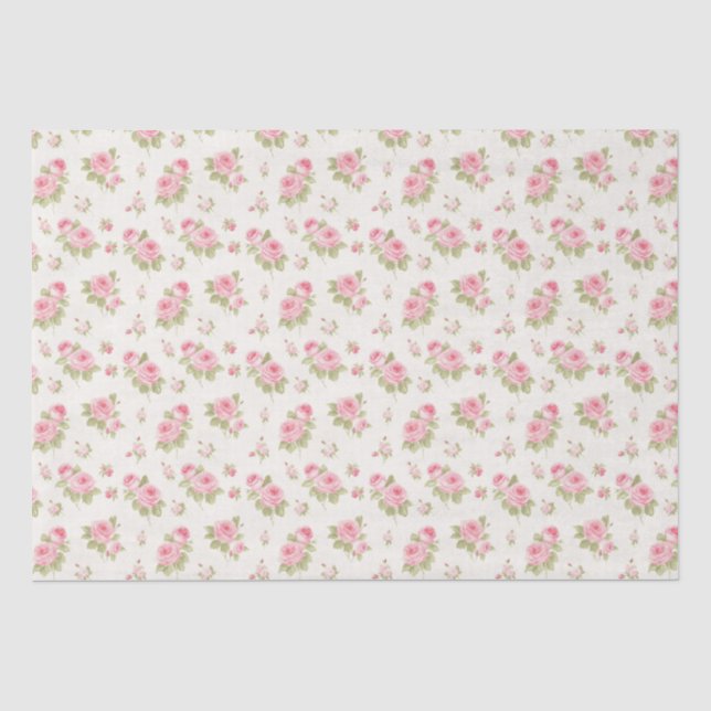 Floral Pink Cottage Roses Pattern  Tissue Paper (Front)