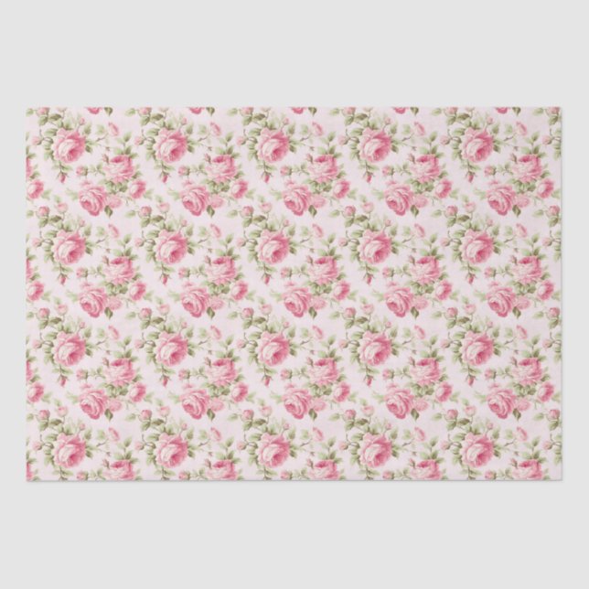 Floral Pink Cottage Roses Pattern  Tissue Paper (Front)