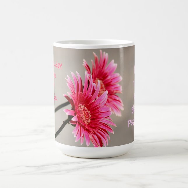 Floral, Pink Daisy on Grey Quote from Psalm 118:24 Coffee Mug (Center)