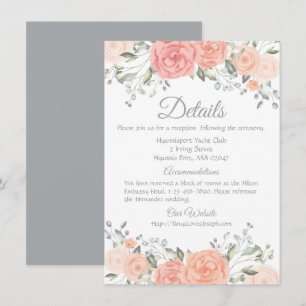 Floral Pink Details Wedding Directions Rose Flower Invitation