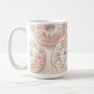 Floral Pink Doughnuts Pastel Illustration Coffee Mug