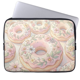 Floral Pink Doughnuts Pastel Illustration Laptop Sleeve