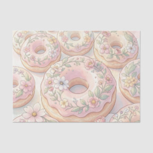Floral Pink Doughnuts Pastel Illustration Tissue Paper