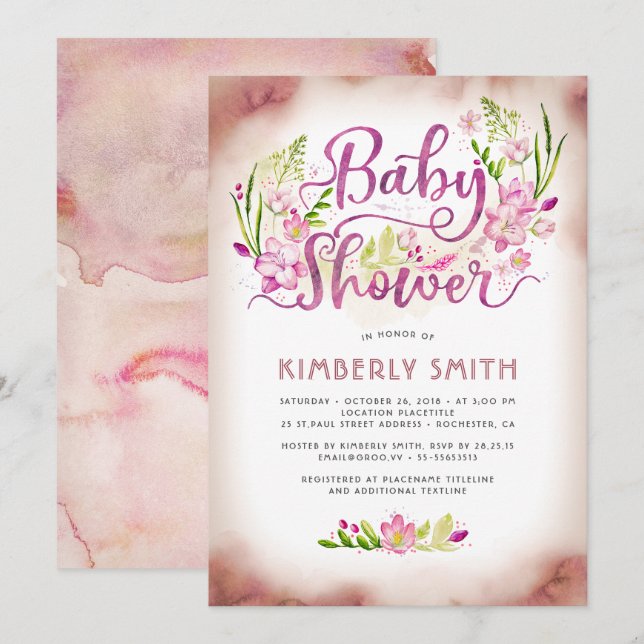 Floral Pink Elegant - Girl Baby Shower Invitation (Front/Back)