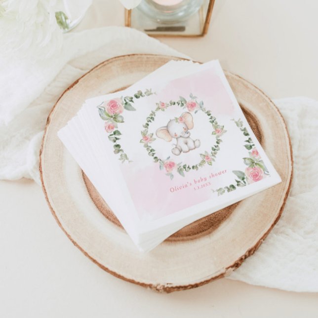 Floral pink elephant baby shower Napkins (Creator Uploaded)