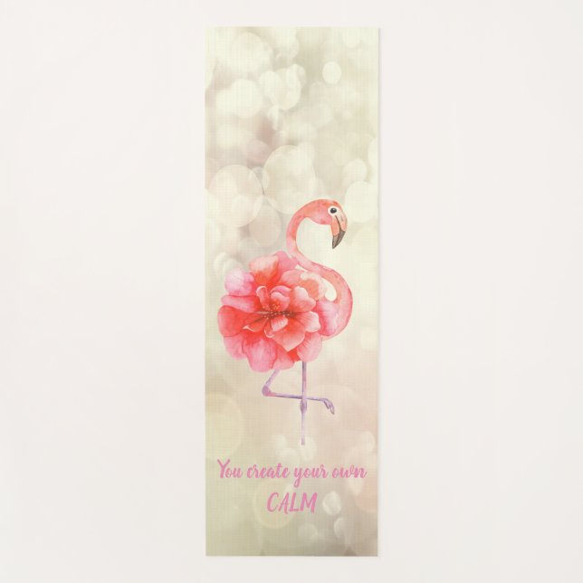 Floral Pink Flamingo, Bokeh -Motivational Message  Yoga Mat (Front)