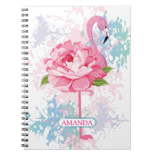 Floral Pink flamingo design Personalised Notebook