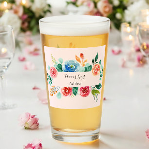 Floral Pink Flower Girl Wedding Glass Cup