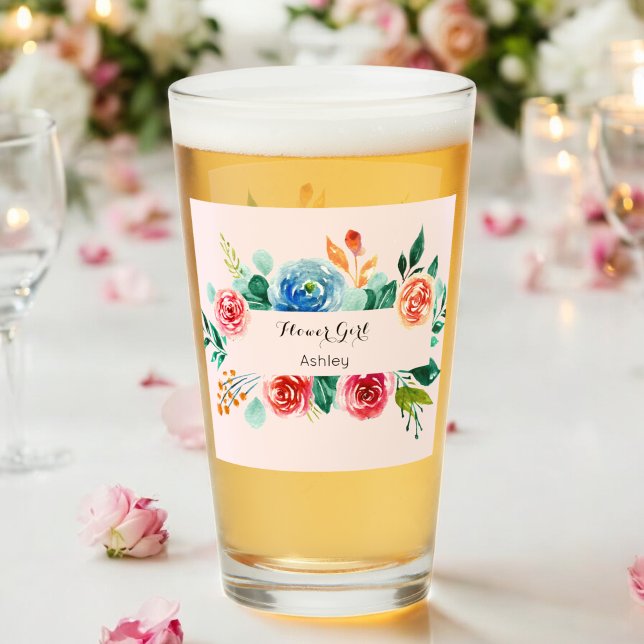 Floral Pink Flower Girl Wedding Glass Cup (Creator Uploaded)