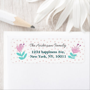 floral pink flower polka dots white return address label