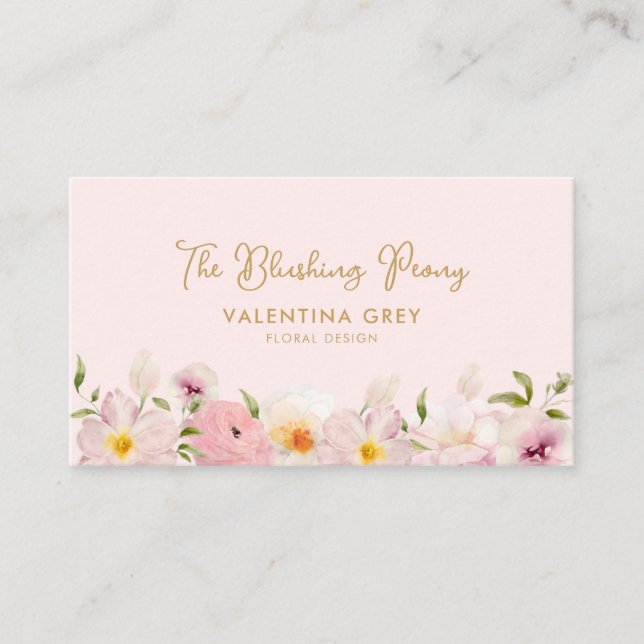 Floral Pink Flower Shop Business Card (Front)